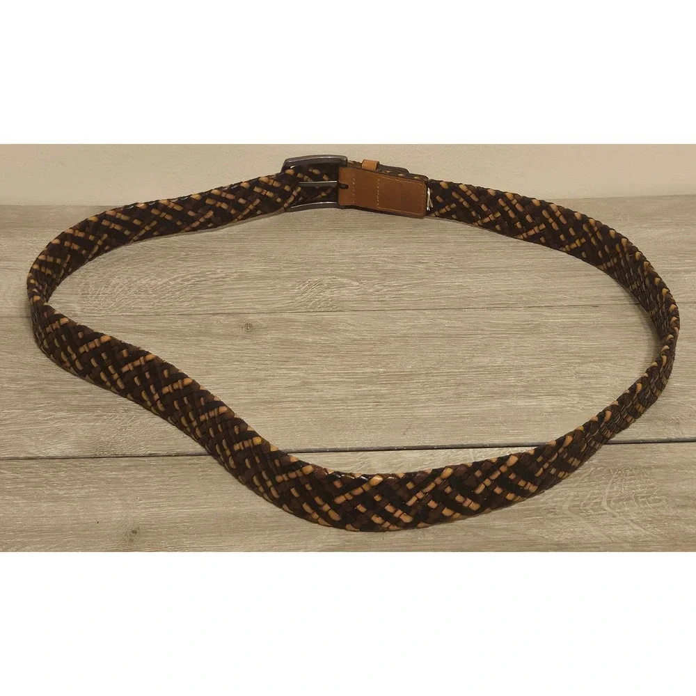 Tommy Bahama Mens Woven Leather Belt Brown Braided Marlin Logo XL 1104TM0020-282